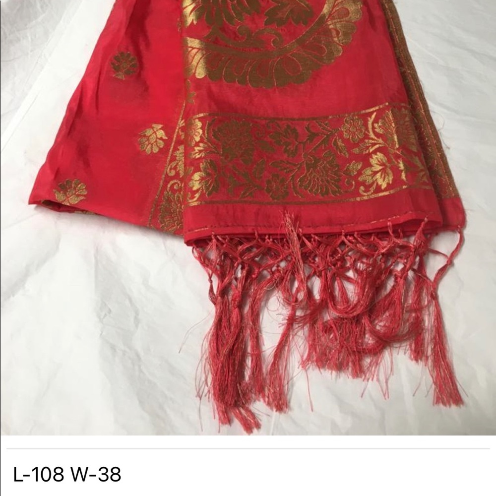 NWOT Indian Dupatta scarf  banarasi tassels full - Picture 5 of 16